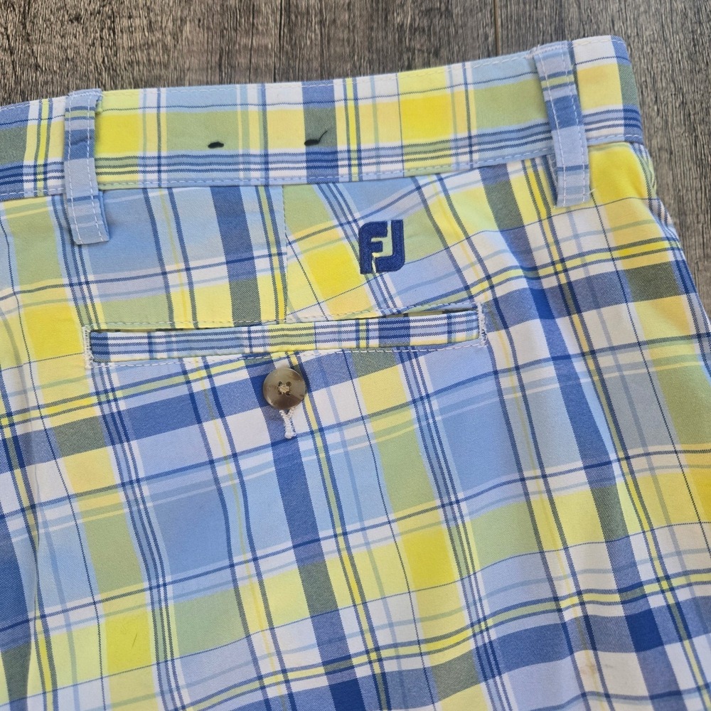 FootJoy Mens Blue Yellow Plaid Golf Shorts Size 40 Performance Flat Front FJ - Picture 6 of 9